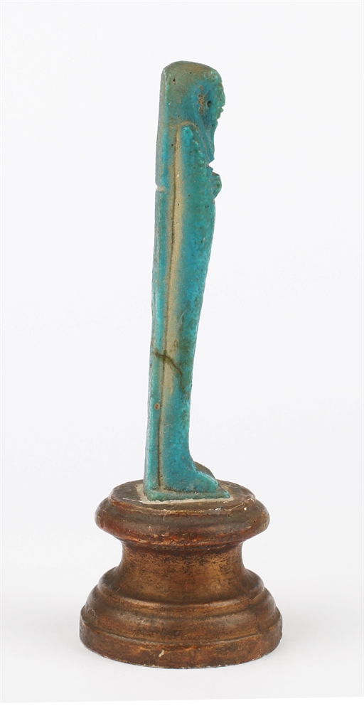 Shabti from turquoise blue faience